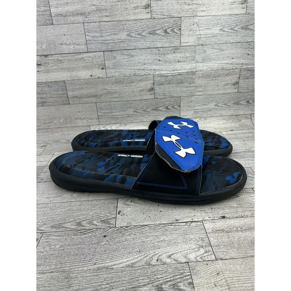 Under Armour Ignite Camo V Men Blue Black Slides Sandals 1266360-003 Size 13